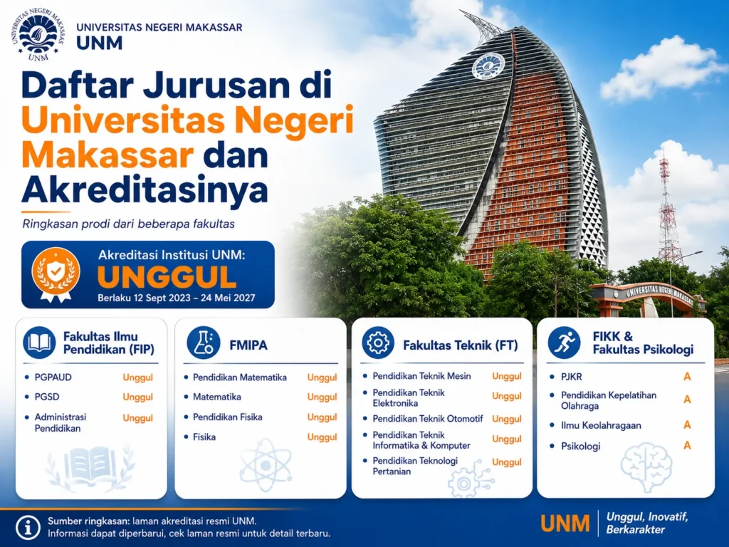 Daftar Jurusan di Universitas Negeri Makassar dan Akreditasinya