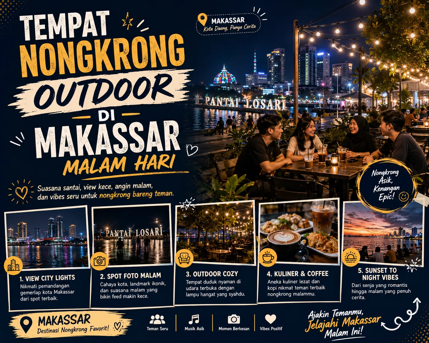 Tempat Nongkrong Outdoor di Makassar Malam Hari